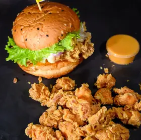 Fried Chicken Burger + Chicken Popcorn