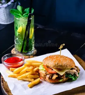 Veg Burger + French Fries + Classic Mojito